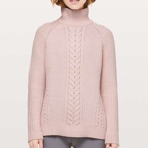 Lululemon Bring The Cozy Turtleneck Sweater Misty Pink Cotton Chunky Cable Large